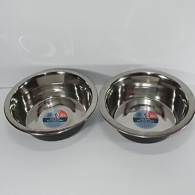 2 Large Dog Bowl Black & Stainless Steel 8in 52oz Food Water Dish Non-Skid