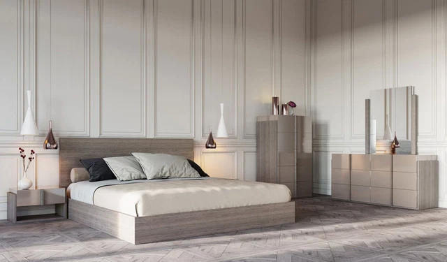 Modern Italian Gray Oak Bedroom Furniture - 5pcs Queen King Platform Bed Set VAA Modern Italian Gray Oak Bedroom Furniture - 5pcs Queen King Platform Bed Set VAA