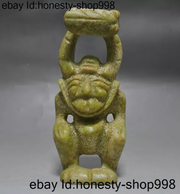9"Collect Chinese Hongshan Culture Old Jade Carving Beast Man Hold cicada statue
