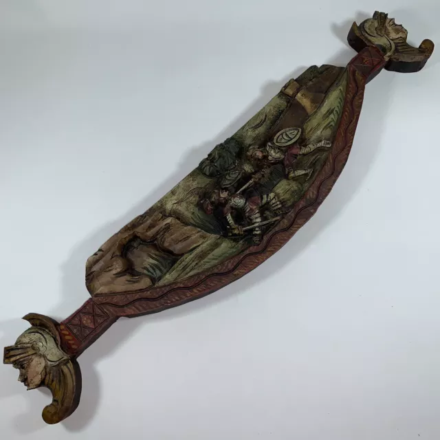 Vintage European French Battle Hand Carved Wooden Wall Decor Wood Plaque 29"