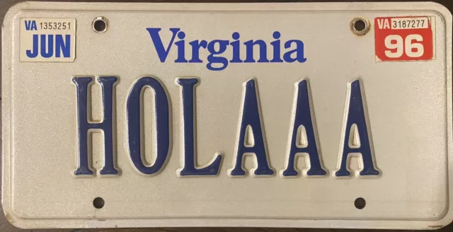1996 VIRGINIA Vanity HOLAAA License Plate No Longer In Use