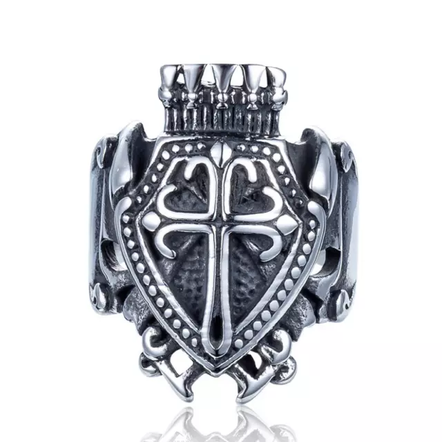 Retro Crown  RingChristian Holy Cross Sword Flower Titanium Steel  Biker Punk