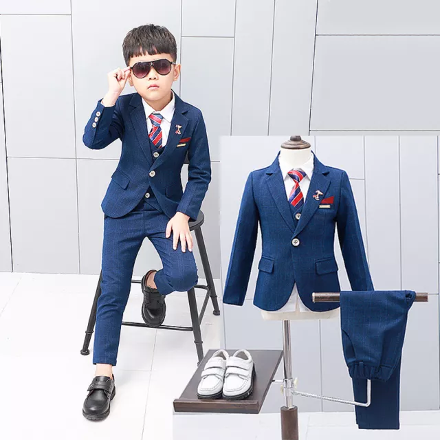 NEW Kids Boys Tuxedo Suits Wedding Party Suit Set Toddler Formal Dresses  2-12Y