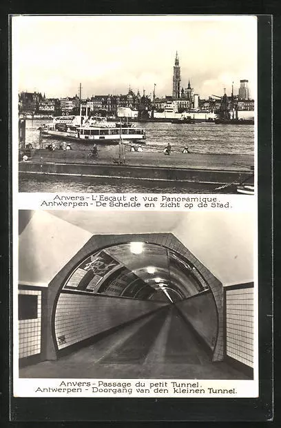 CPA Anvers, L´Escaut et vue Panoramique, Passage du petit Tunnel 1938