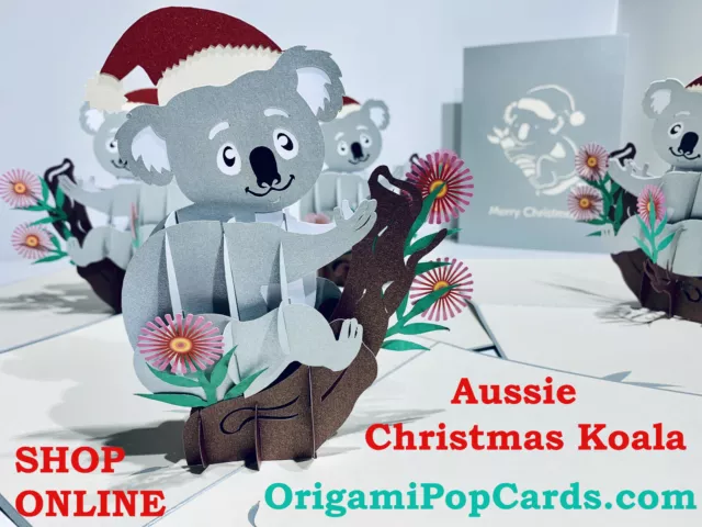 Origami Pop Cards Aussie Christmas Koala 3D Pop Up Greeting Card Australia 2