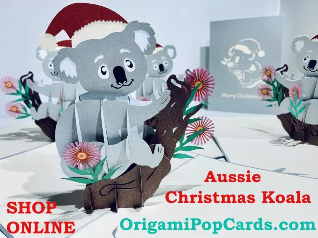 Origami Pop Cards Aussie Merry Christmas Koala 3D Pop Up Greeting Card Australia