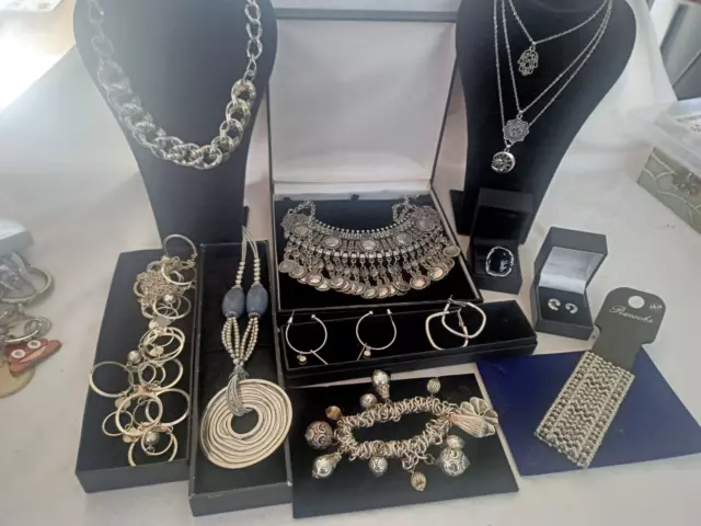 House Clearance Job Lot vintage / Modern Silver Tone Costume Jewellery