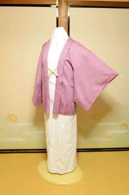 (with Flaws) Silk HAORI with Cord Women Japanese vintage Kimono Jacket /1006