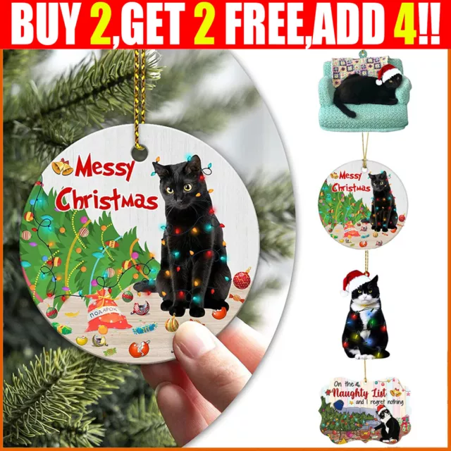 Christmas Black Cat Acrylic Hanging Pendant Christmas Tree Ornament Decor Gift