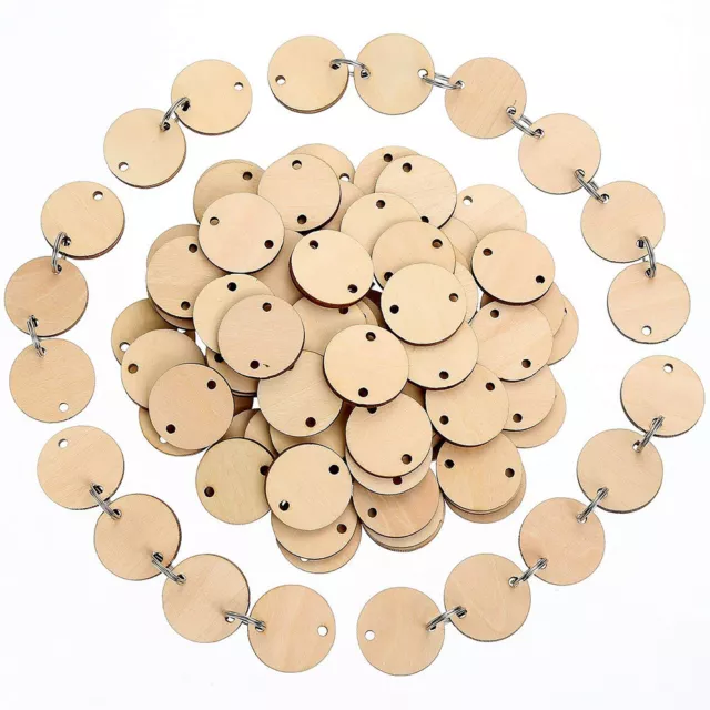 200x Wooden Circles Wooden Heart Tags Arts Crafts  DIY Board  Metal Ring Tags 2