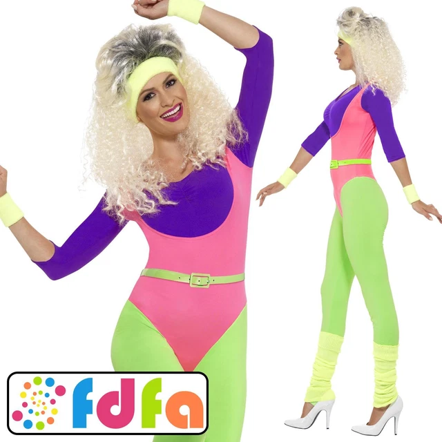 SMIFFYS 80'S DANCE Leotard Workout Fitness Adults Ladies Fancy Dress  Costume £26.69 - PicClick UK