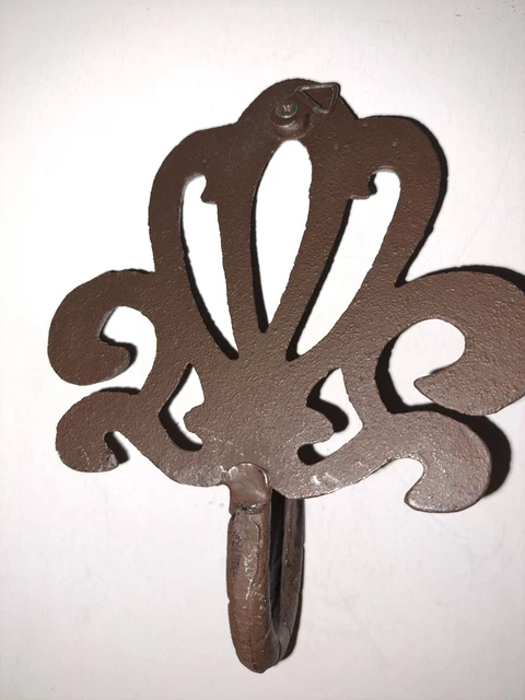 Antique Cast Iron Wall Hooks Brown Decorative Coat Hat Towel Hanging Vintage 3