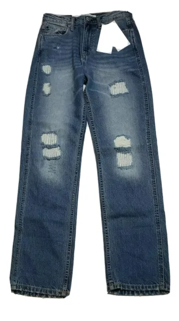 Calvin Klein Jeans Womens CKJ030 Blue Distressed High Straight Leg Jeans 28x30