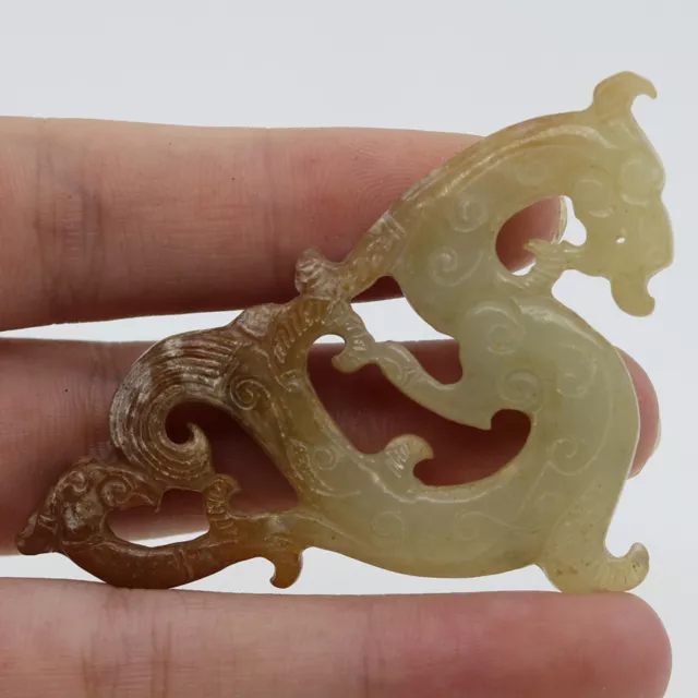 Chinese hand carved jade openwork amulet pendant shape of dragon phoenix D228