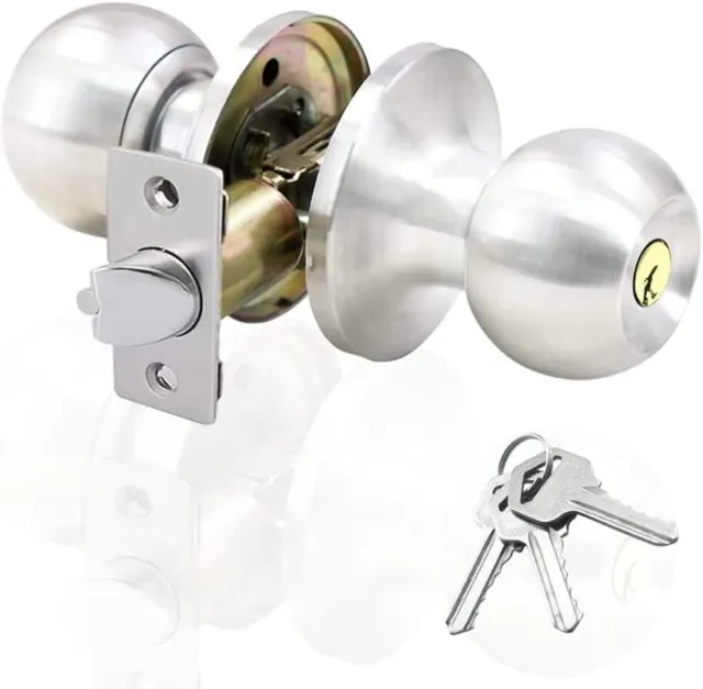 Entrance Door Lock Set  with 3 Keys Entry Lever Handle Front Security Knob Lock