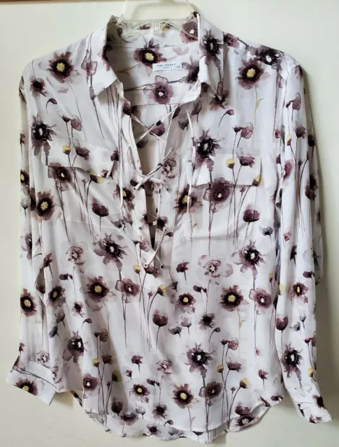 Equipment Femme NWT Brett Washed Silk Blouse floral knox S/Small $198 purple 2