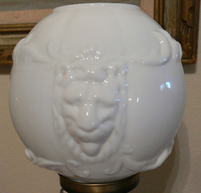 8 inch GWTW Lion Head Floral Glass Ball Oil Lamp Globe Shade Victorian Parlor