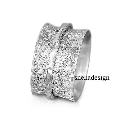 Solid 925 Sterling Silver Spinner Ring Meditation Worry Silver Wide Handmade s40