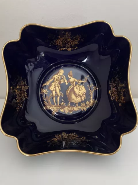 Vintage Limoges France Square Bowl Cobalt Blue/22k Gold