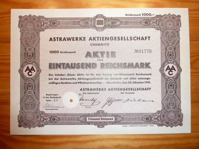 D: Astrawerke AG. Chemnitz, 1941, 1000 RM, BÜROMASCHINEN*