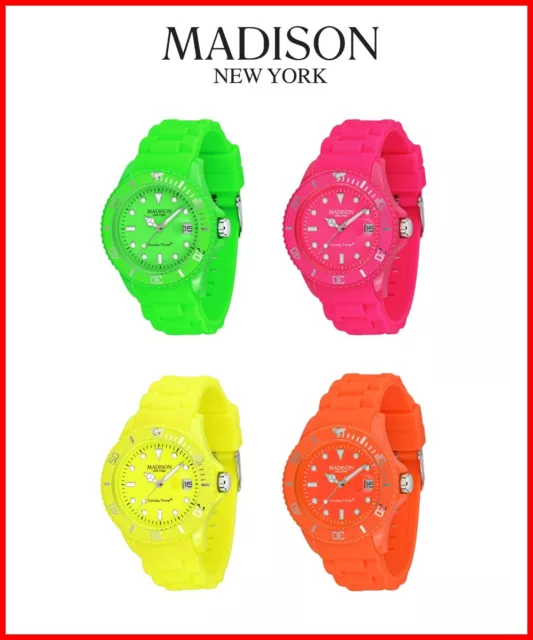 Madison New York Fluo Montre en Silicone Type Coloré,Coloré Hommes Femmes