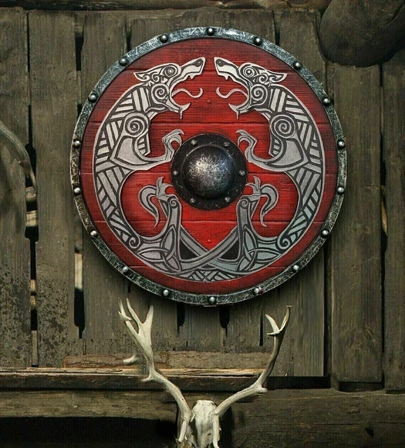 Bouclier Rond Viking Fait Main – Décoration Médiévale – Bois Et Métal