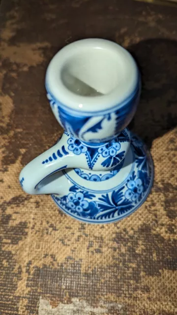 Vintage Delft Candlestick With Finger Loop Dutch Blue & White Pottery 3