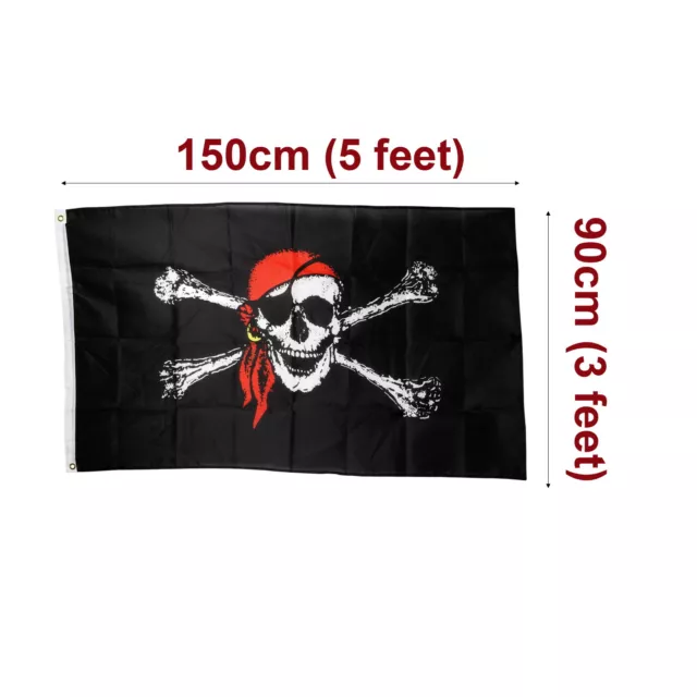 Jolly Roger Skull Flag 3x5 Caribbean Crossed Bones Bandana Pirate 90x150 cm 1x 2