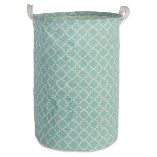 DII 13.5x20" Round Modern Cotton Lattice Laundry Hamper in Aqua Blue