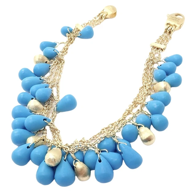 Authentic! Marco Bicego 18k Yellow Gold Three Stand Turquoise Acapulco Bracelet Authentic! Marco Bicego 18k Yellow Gold Three Stand Turquoise Acapulco Bracelet