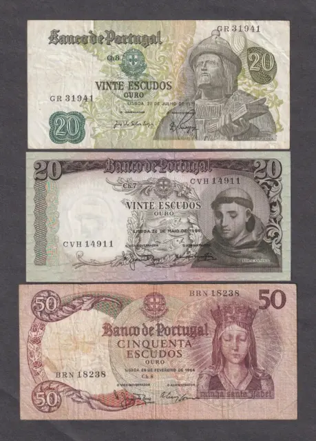 Banco De Portugal 50 20 Escudos Lisboa World Currency Banknote Lot (3) #A 🌈⭐🌈