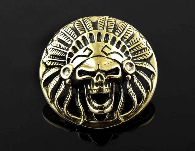 Cabeza de latón Calavera Silla de montar Billetera Conchos Tornillador Cuero Artesanía #B004