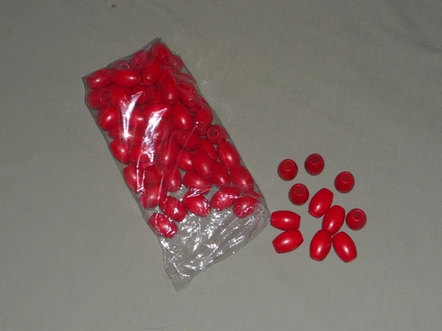 12 oz Vintage 1 1/4" Red Barrel Oval Wood Beads Macrame Craft Supply 3/8" Hole