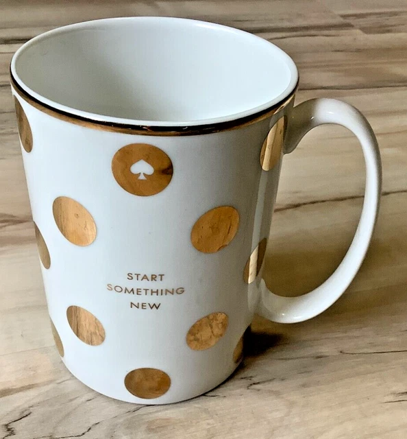 Kate Spade "Start Something New" Coffee Mug Cup - White with Gold Polka Dots