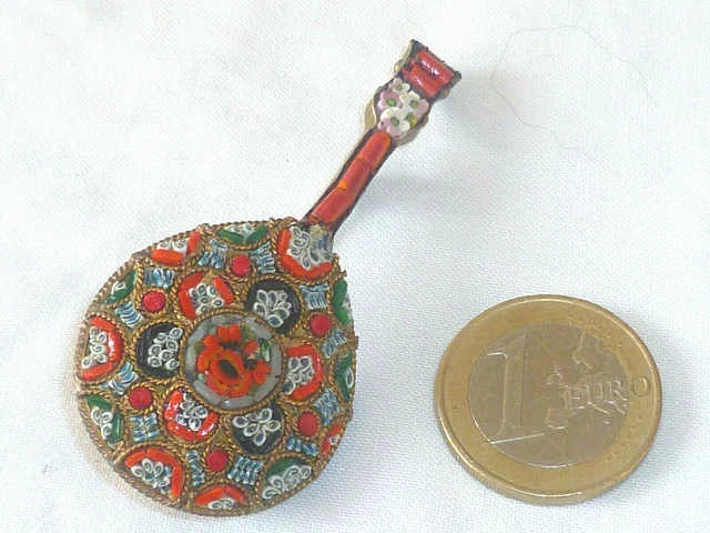 Grande Broche Mandoline Ancienne En Micro Mosaïque