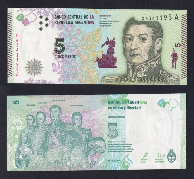 2015 P 359 SDF / UNC G-04 Argentine 5 Pesos Banknote
