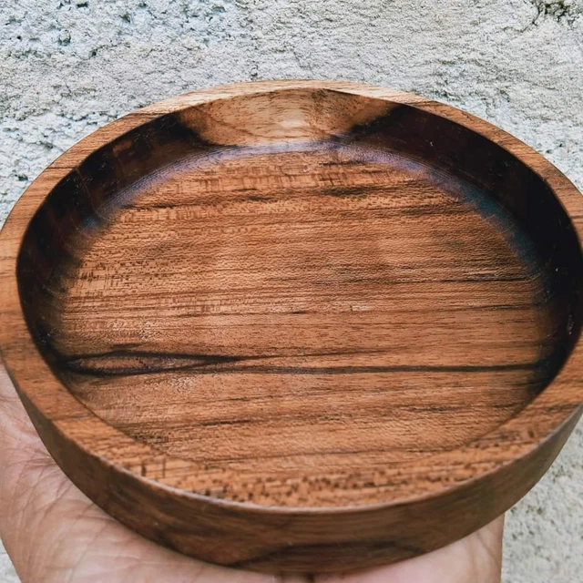 6" Ceylon Wooden Dish Bowl Vintage Wood Hand Carved Serving Shaped Tray New