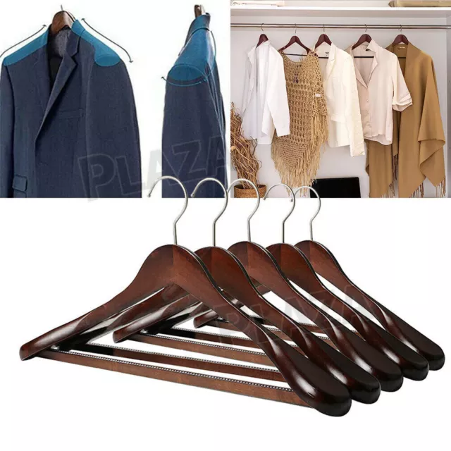 6 Pack High-Grade Wide Shoulder Wooden Coat Hangers Suit Wood Hanger Rack 2