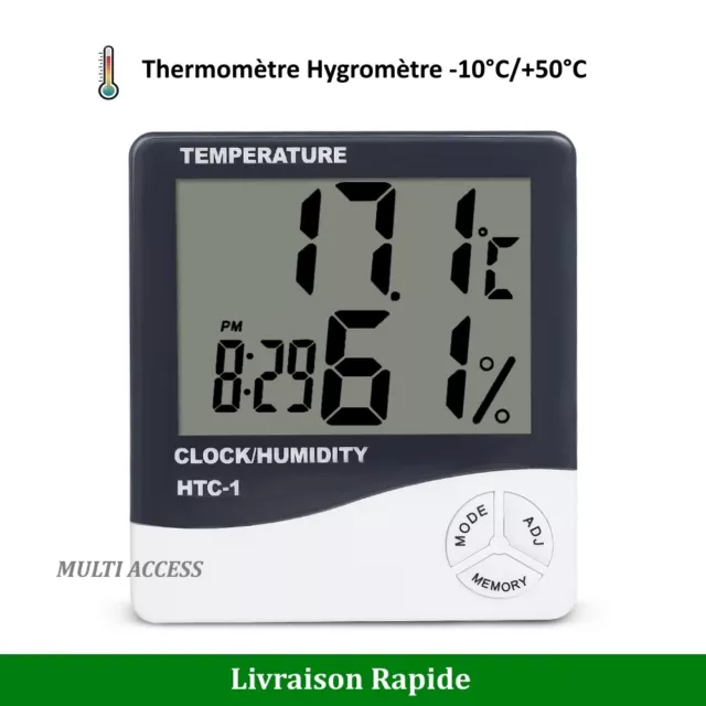 Thermomètre Hygromètre Numérique Digital Température Humidité intérieur Horloge