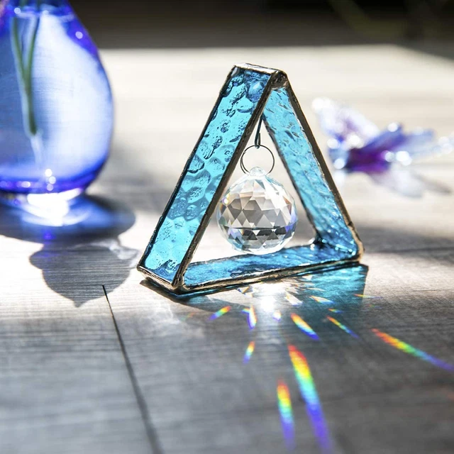 Stained Glass Window Sun Catcher Hangings Pyramid Colored Glass Hanging Ornament