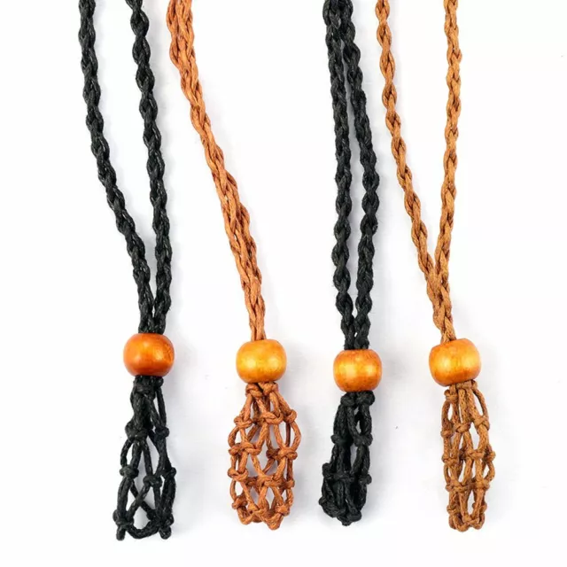 Gemstone Bag Macrame Stone Holder Adjustable Braided Hemp Cord for DIY Necklace