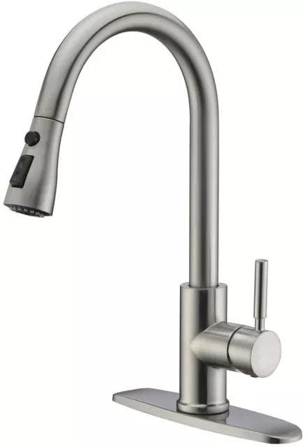 WEWE Single Handle High Arc Brushed Nickel Pull Out Kitchen Sink Faucet w /Cover