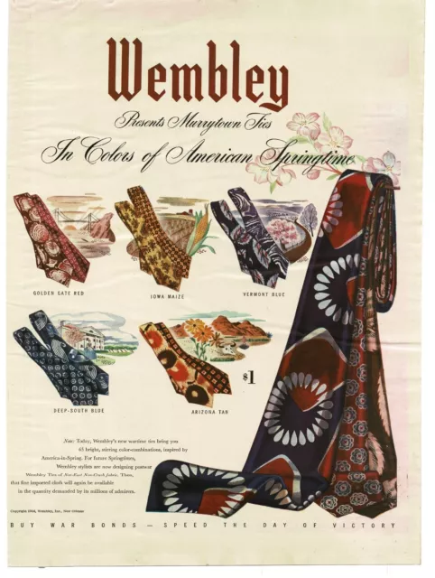 1944 Wembley Ties Nor-East Neck Ties American Spring Colors Vintage Print Ad