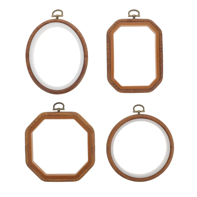 4 piezas Anillo cruzado de imitación de madera bordado aro decoración manual marco cruzado manual