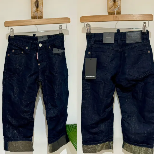 Neu mit Etikett DSquared2 Designer Kinder Mädchen KAWAII Gold Glitzer Indigo Jeans Alter 8 Jahre