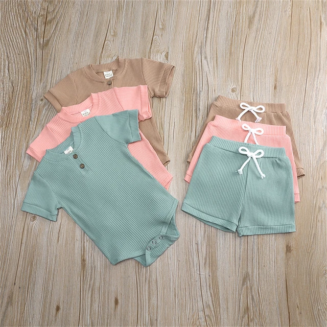 Kids Pant And Shirt Baby Newborn Infant Girls Cotton Summer Solid Ribbed Short