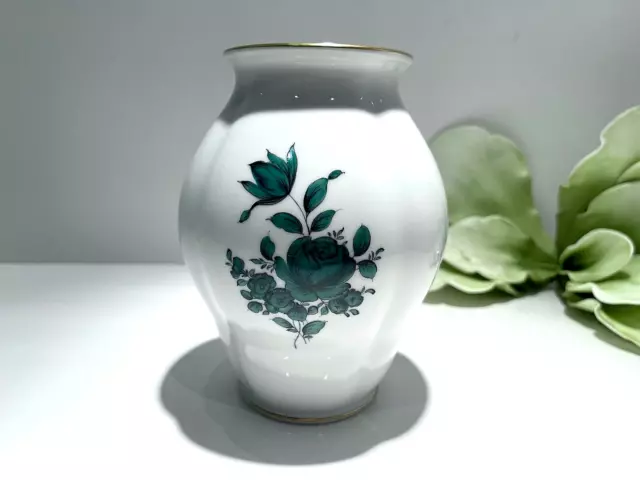 Augarten Wien Austria Maria Theresia Porcelain Vase Green Floral Roses