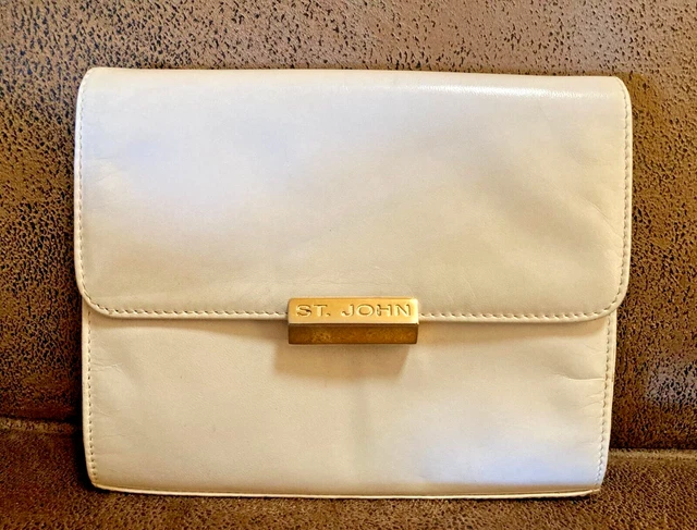 ST. JOHN Cream Leather Clutch Bag