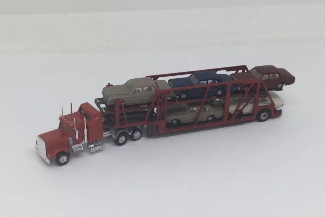N Scale Custom Painted Con-Cor 359 Peterbult Truck, 5Car Auto Carrier & 5 Cars *