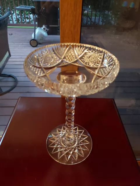 9" COMPOTE American brilliant Period Cut glass Crystal Hobstar Blackmer Corsair